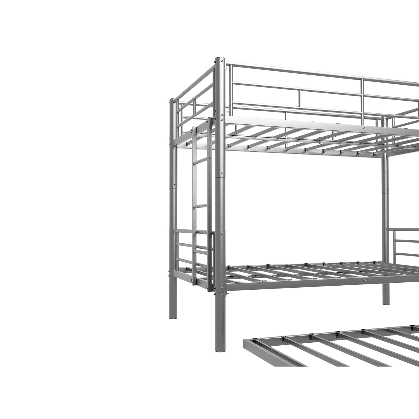 Bellemave Metal Bunk Bed with Trundle, Twin Over Twin Bunk with Guardrail and Ladder for Kids/Teenagers, Adults, No Box Spring Needed, Silver