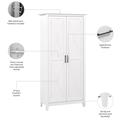 Bush Home Key West Tall Storage Cabinet with Doors in Pure White Oak