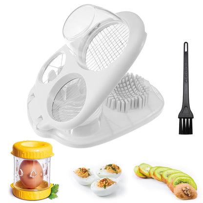 3 In 1 Egg Slicer for Hard Boiled Eggs Heavy Duty with Boiled Eggs Peeler & Cleaning Brush, Egg Cutter with 3 Slice Modes for Strawberry, Tomato, Mushroom, Multifunctional Kitchen Tools