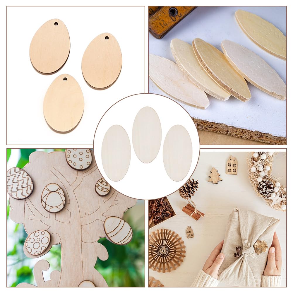 DELORIGIN 40pcs Wooden Oval Cutout 4.7 x 2.4 Inch Unfinished Wooden Blank Slices Crafts Natural Wood Circles DIY Plank Cutout Craft Supplies for Artist Painting Door Hanger Sign Wedding Decor