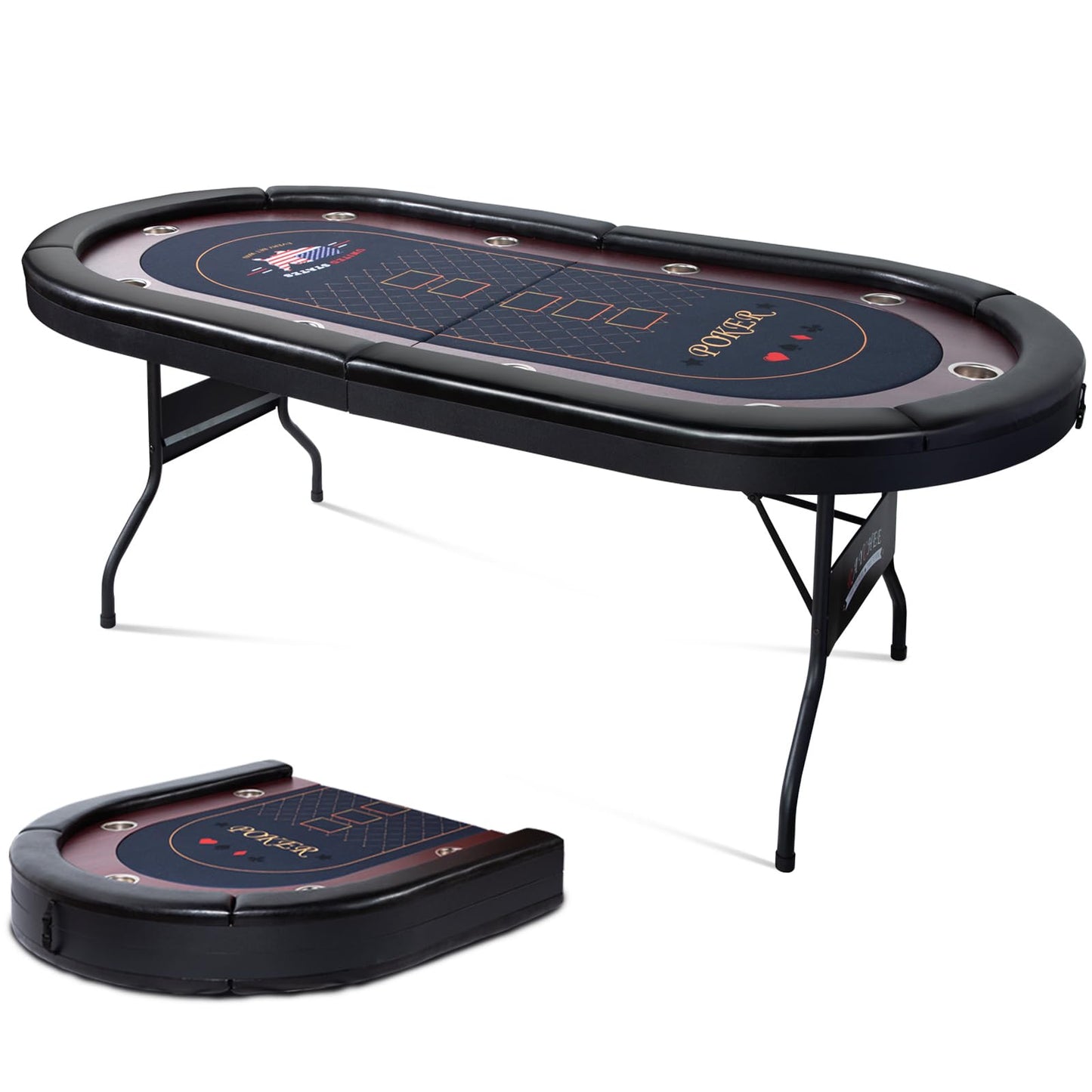 REAHOISY 10 Player Foldable Poker Table, 86" Large Professional Folding Texas Holdem Poker Card Table, Portable Casino Table for Game Room with Padded Rails & Cup Holders