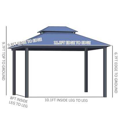 GOWE 10' x 12' Hardtop Gazebo Canopy with Polycarbonate Double Roof, Aluminum Frame, Permanent Pavilion Outdoor Gazebo with Netting and Curtains for Patio, Garden, Backyard, Deck, Lawn, Gray