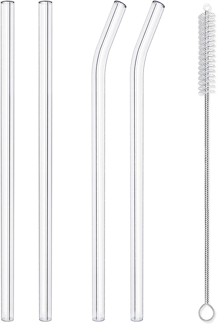 Hiware Reusable Glass Straws Set, 5-piece Drinking Straws with Cleaning Brush, 10" x 10 mm, Dishwasher Safe