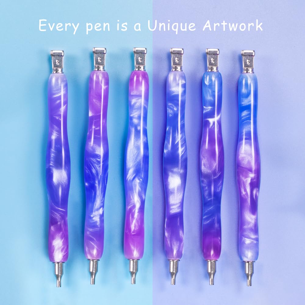 Praise V Do Diamond Painting Art Drill Bead Dot Pick Pen Kit with Screw Stainless Steel Metal Tips Nibs Placers Roller Tool Accessories Ergonomic Stylus for 5D Diamond Paint Nail Art Purple Blue