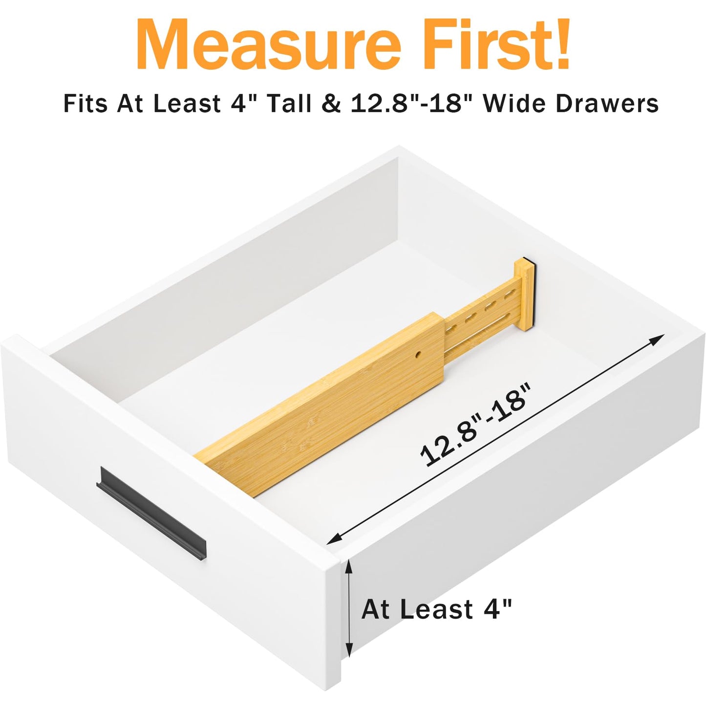 Ryqtop Bamboo Drawer Dividers 4" High, 12.8-18" Adjustable Drawer Organizers for Clothes,Expandable Dresser Separators in Bedroom/Kitchen/Bathroom/Office Organization and Storage,4 Pack