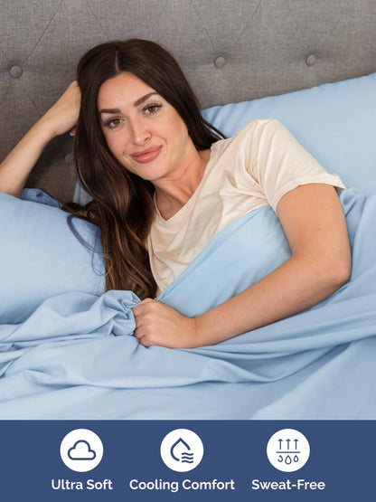 Skiennix Extra Deep Full Sheet Set - 6-Piece Breathable Cooling Bedding - Soft, Wrinkle-Free Light Blue