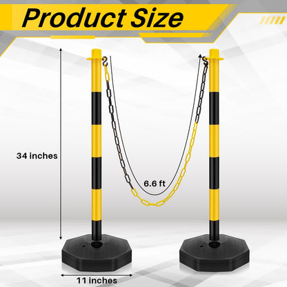 Konohan 18 Sets 34 Inch Parking Cone Delineators Post Traffic Cone Plastic Stanchion Set Stands Parking Barrier with Base 6.6 ft Chain S Hooks Reflective Collar (Yellow,Black)