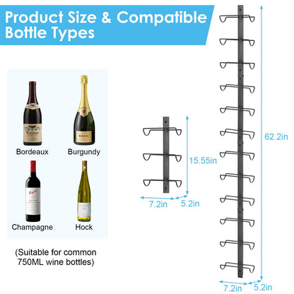 2 Pack 12 Bottle Wall Wine Rack for 24 Wine Bottles, DIY Detachable Wall Mount Wine Rack, Wine Storage Organizer Display Holder Used As One or Four, for Dining Room, Wine Cellar, wine lover gift