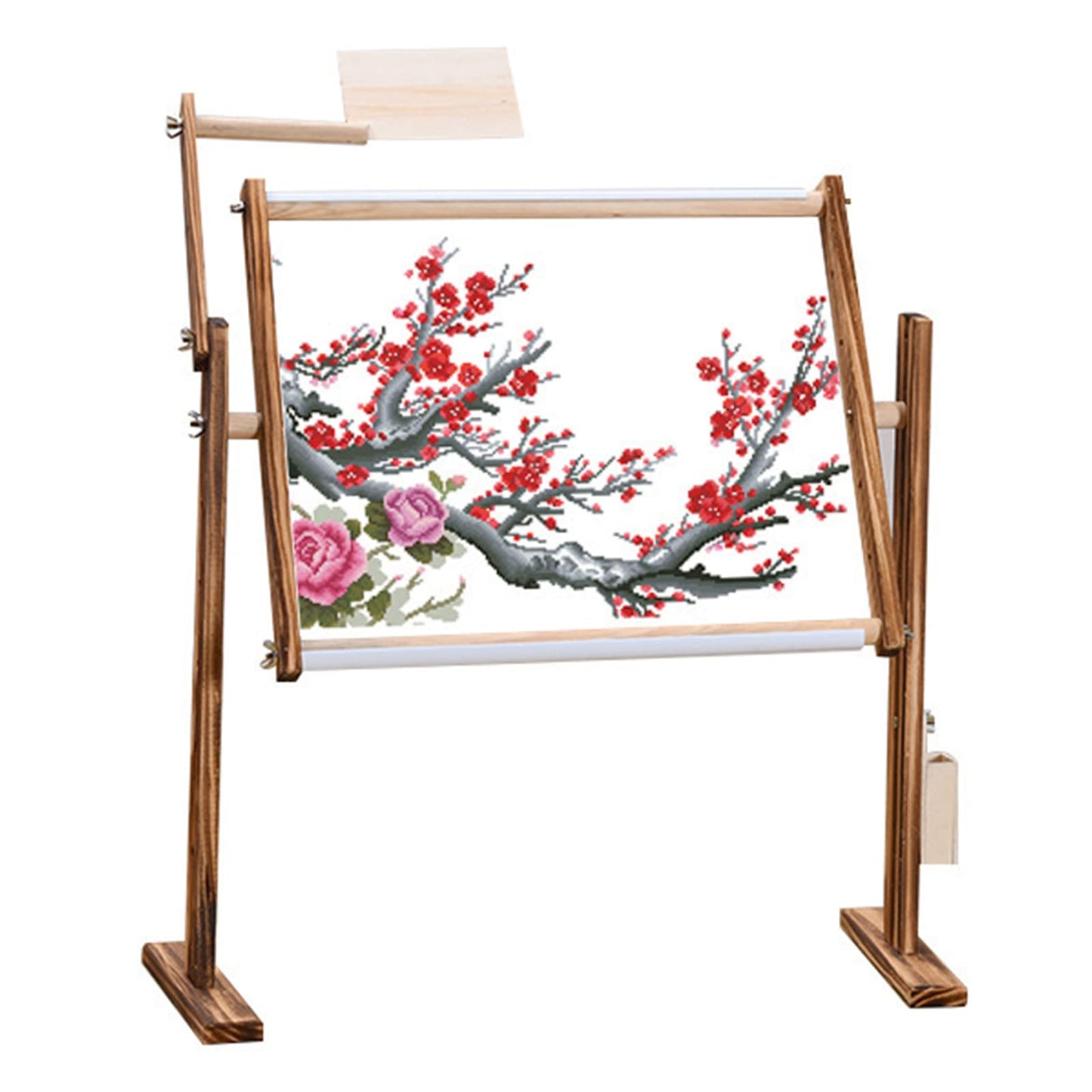 ELUKHT Cross-Stitch Frame Embroidery Frame, Vertical Solid Wood Adjustable Embroidery Frame, Cross-Stitch Frame, Widened Base, Right Tool Box, Convenient Storage (Baked Color)