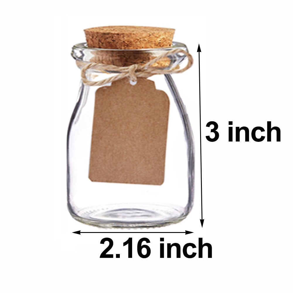 Bodosac 32 Pack Glass Favor Jars with Cork Lid, 3.4 oz Small Glass Bottles for Wedding Favor, Party Favor, Gift Jars for Candy, Twine and Labels 100 ML
