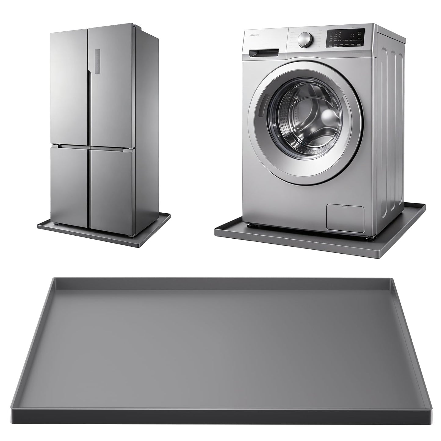 SKERTS Silicone Fridge & Washing Machine Mat 27"x27"x0.8" Non-Slip Spill-Proof Floor Protector with Raised Edges for Mini Fridge, Dishwasher, Pet Bowls, Dark Gray