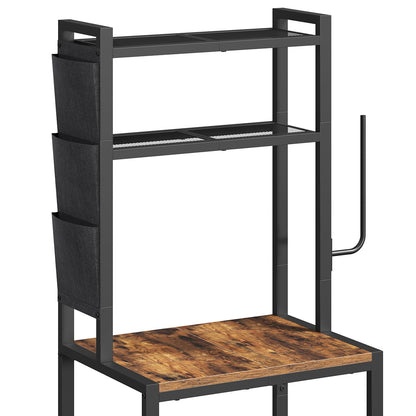 MAHANCRIS Bakers Rack with Mini Fridge Shelf, 3-Tier Microwave Stand, Coffee Bar Station with Paper Holder, Freestanding Kitchen Storage Rack, for Kitchen, Rustic Brown and Black BRHR5401