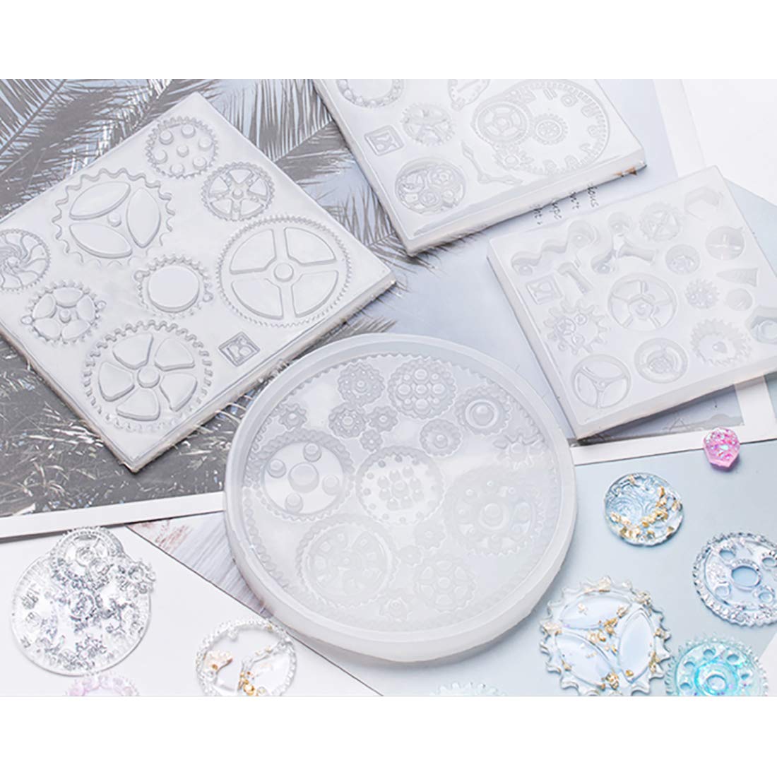 FineInno 4PCS Gear Resin Mold,Steampunk Silicone Molds for Epoxy Resin,Jewelry Casting Mould DIY Pendant, Clay, Craft,Chocolate,Cake,Fondant