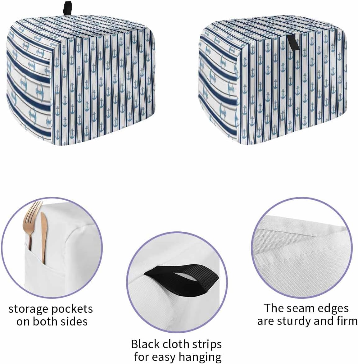 Nautical Anchor 2 Slice Toaster Cover - Small Appliance Dustproof Cover with Black White Geometric Stripes