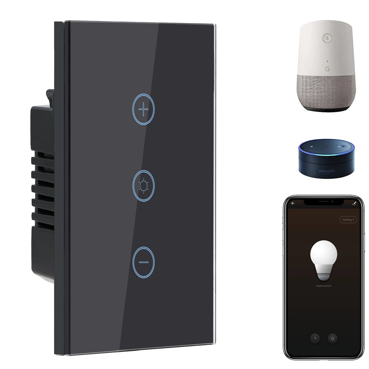BSEED Smart Light Switch,1 Gang WiFi Touch Switch with Smart Life APP Control and Timing Function,Black Single Pole Switches Work with Amazon Alexa,Google Assistant -(3 Way) Multi-Control Association