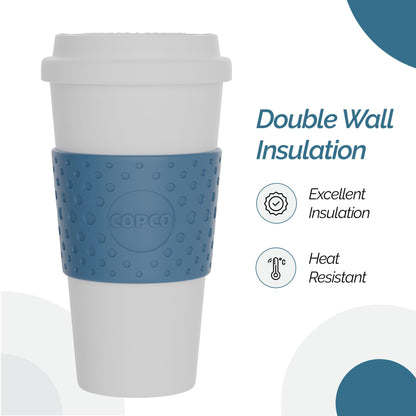 Copco Acadia 16 oz Travel Mug - Insulated Reusable Coffee Tumbler with Double-Walled Plastic, Leak-Proof Lid, BPA-Free - Portable Mug for Hot & Cold Drinks, Cup Holder Friendly (Blue)
