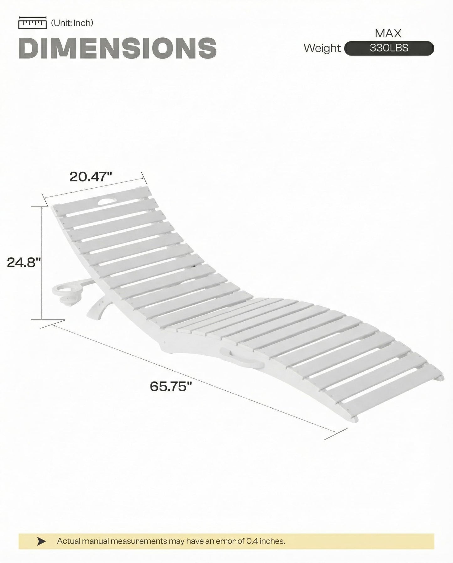 Tobeos Folding HDPE Pool Lounge Chairs Set of 2, Pre-Assembled Outdoor Chaise Lounge with Cup Holder for Poolside, Tanning Ledge, Pool Deck or Beach, Sandbag Not Included (White)