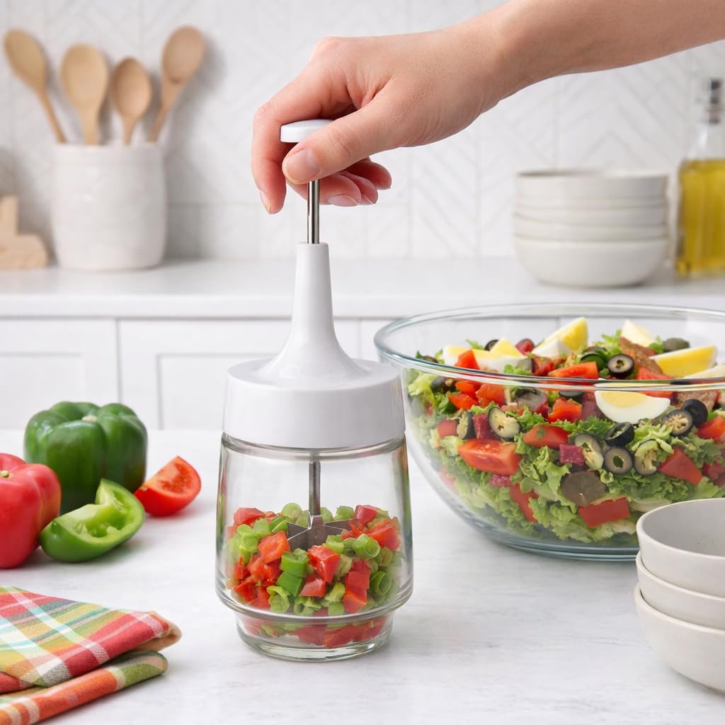 HIC Kitchen Old Fashioned Onion Chopper, Glass, 18/8 Stainless Steel Plane-Edge Blades For Onions, Eggs, Product, Nuts