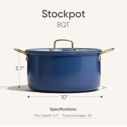 CAROTE 8QT Full Clad Tri Ply Stainless Steel Stock Pot with Lid, Kitchen Stockpot Soup Pot, Outer Ceramic Layer, Even Heating, All Stoves Compatible, Oven & Dishwasher Safe, Stay Cool Handle, Blue