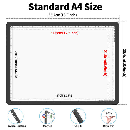 Phylosal Rechargeable A4 LED Light Pad for Diamond Painting, Ultra-Thin Magnetic Tracing Light Box for Drawing, Diamond Art Light Board with Side Button, Super Bright Light Table for Sketching (Black)