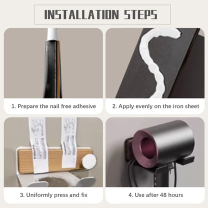 Wall Mounted Hair Dryer Holder with Storage Bag, Drill-Free Adhesive Blow Dryer Holder for Bathroom