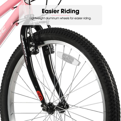 HILAND Bamcbase Womens Mountain Bike, 24 Inch 18 Speeds Hybrid Commuter Bicycle for Adults, Sport Hardtail Trail MTB Pink