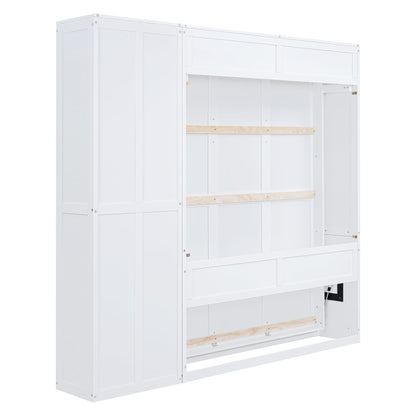 GDFStudio Veatch Wooden Frame Queen Size Bed, Queen Size Murphy Bed with Shelves, Folding Wall Beds with 5 Storage Cabinets, Space Saving, Folded into Cabinet for Guest Room Living Bedroom, White