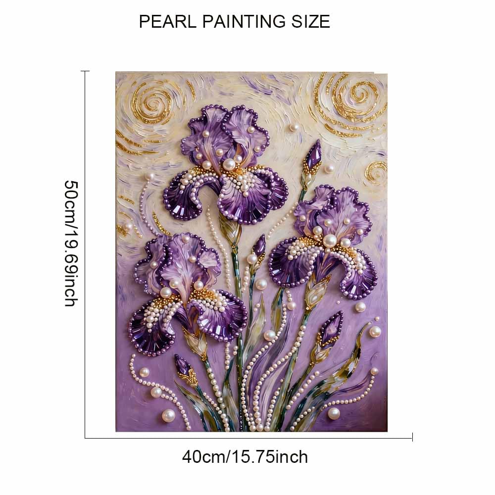 Mrchfr Purple Iris Pearl Painting for Adults Handmade DIY Self-Adhesive Bead Flower Painting for Beginners Pearl Mosaic Art for Home Office Bedroom Wall Art Without Frame 15.75x19.96inch(Style C)