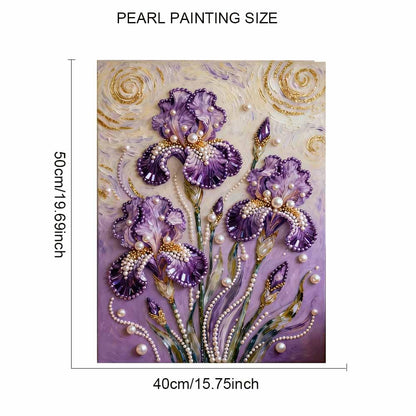 Mrchfr Purple Iris Pearl Painting for Adults Handmade DIY Self-Adhesive Bead Flower Painting for Beginners Pearl Mosaic Art for Home Office Bedroom Wall Art Without Frame 15.75x19.96inch(Style C)