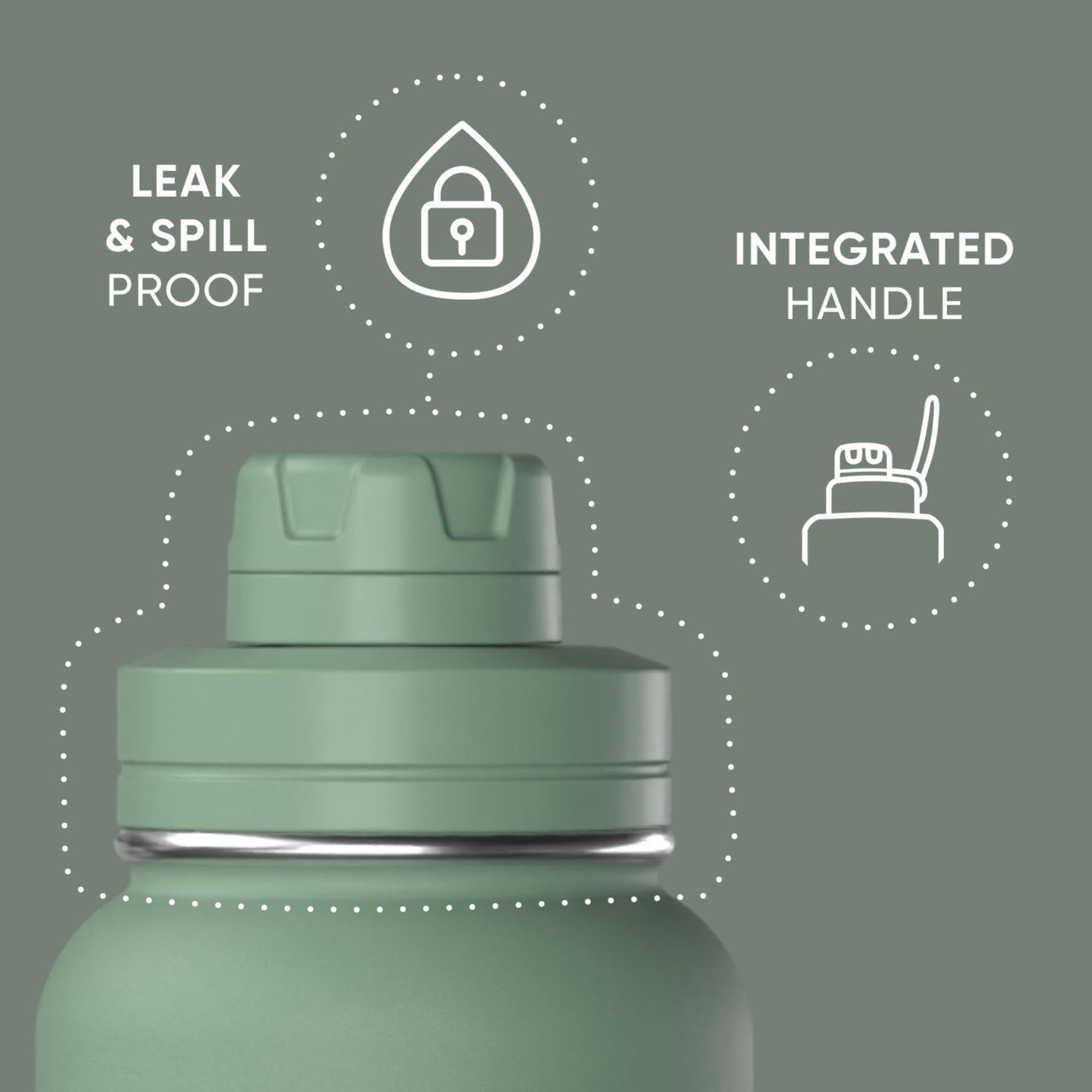 Hydrapeak 32oz Sport Insulated Water Bottle with Straw & Chug Lid, Leak & Spill Proof, Keeps Drinks Cold for 24 Hours, Hot for 12 Hours, Premium Stainless Steel Water Bottles (32oz, Sage Leaf)