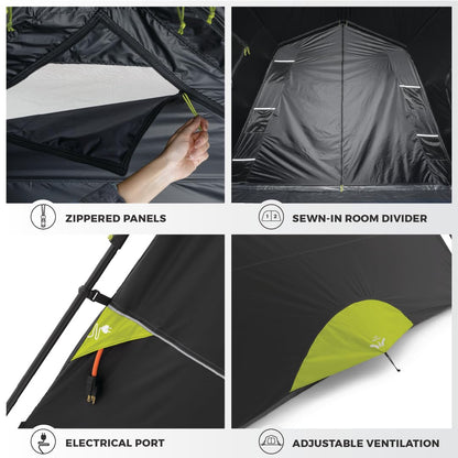 CORE Blackout 9 Person Instant Cabin Tent | Large Multi Room Family Pop Up Dark Room Tent for 2 Minute Camp Setup | Included Storage Pockets for Camping Accessories