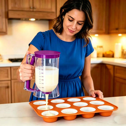 BBSTARZ Pancake Batter Dispenser – 4-Cup Batter Dispenser with Squeeze Handle & Measuring Marks for Pancakes, Waffles, Muffins, Crepes & Cupcakes – Baking Tool (purple)