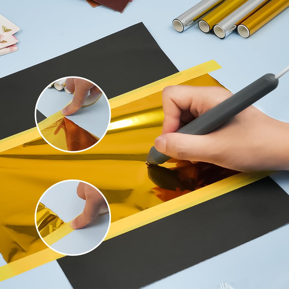 30PCS Hot Foil Embossing Stamping Pen Set Includes 1 USB Foil Quill Pen with 4 Size Metal Tips,5 Hot foil Rolls,20 Cards,1Adhesive tape for DIY Craft Embossing Scrapbooking Craft Stamping Project