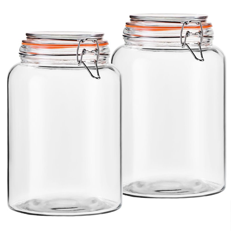 YARWELL 1 Gallon Wide Mouth Glass Jars, Airtight Leakproof Canisters with Lids, Clear Food Storage Containers for Pantry Kitchen, Great for Flour Sugar Rice Dry Goods, Pickling Fermenting, 2 Pack