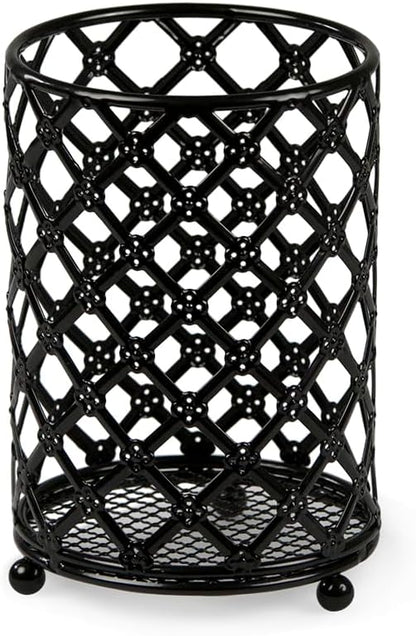 Home Basics Heavy Duty Steel Lattice Cutlery Holder, Utensil Organizer, Rust-resistant, Black, 5" x 5" x 7"