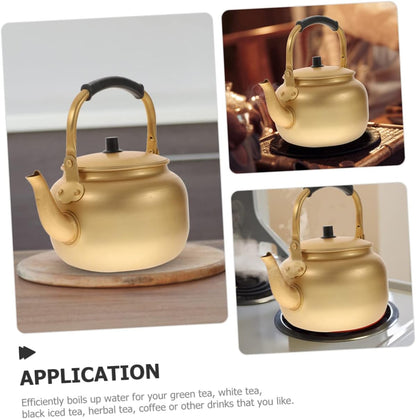 Vintage Aluminum Tea Kettle, Metal Stovetop Kettle, Korean Rice Wine Jug, Golden Tea Kettle