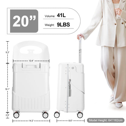 MRPLUM Ride On Luggage with Seat&Seat Belt,Hard Shell Lightweight Rolling Spinner Wheels Travel Luggage with TSA Lock,20 inch,White