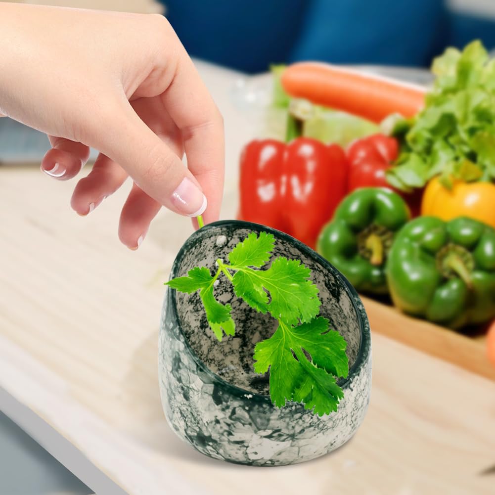 Herb Stripper Bowl, Handmade Ceramic Herb Stripper, Pottery Kitchen Efficient Leaf Removal Tool Available in Different Hole Sizes for Peeling the Stemmed Leaves(Color:White)