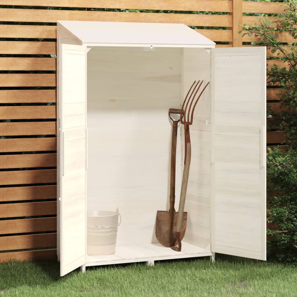 Outdoor Garden Shed 40.2x20.5x68.7 in, Solid Fir Wood Storage Cabinet with Lockable Doors for Backyard Lawn Tool Organization, White