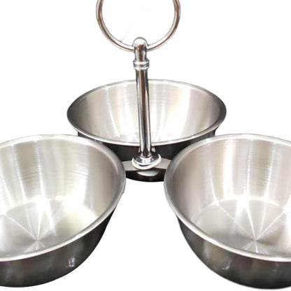 YWJLQH Snack Serving Bowl, 3 Compartment Stainless Steel Snack Stand with Bowls, Divided Serving Tray for Candy Dessert Snacks, Silver