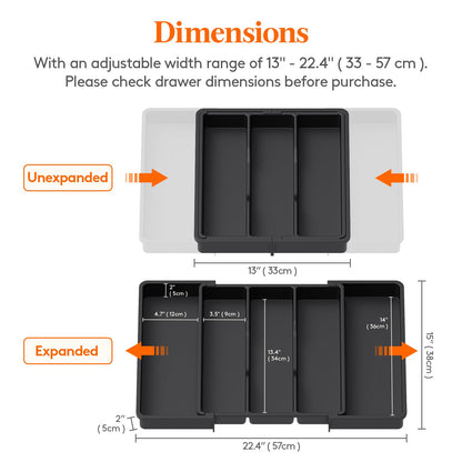 Lifewit Utensil Organizer for Kitchen Drawers, Expandable Cooking Utensil Tray, Adjustable Cutlery Silverware Flatware Holder, Plastic Spatula Tools Storage Divider, 13-22 x 15", Black