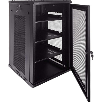 Navepoint 18U Deluxe IT Wallmount Cabinet Enclosure 19-Inch Server Network Rack with Locking Perforated Door 24-Inches Deep Black with/Shelves