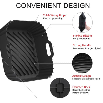Air Fryer Silicone Liners 2 Pack, Reusable Square Air fryer Basket Liners, 4-7Qt Silicone Baking Tray for Instant Air fryer, Oven Microwave Pot Accessories, Food Grade Kitchen Gadgets