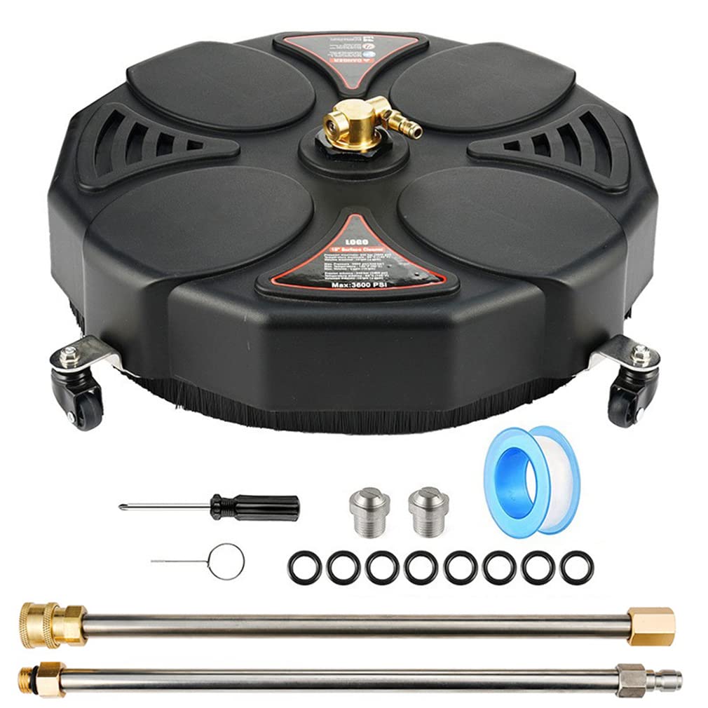 3600PSI Driveway Power Washer, 18in Rotary Surface Cleaner Attachment with Wheels, with 2 ExWands and 2 Replacement Nozzles, Replaceable Sturdy Flat Surface Cleaner for Driveway