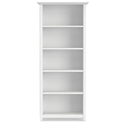 SIMPLIHOME Amherst Bookcase - 70 inch Tall 5-Shelf Solid Wood Bookshelf in White, Transitional Storage for Living Room, Study Room or Office with Adjustable Shelves and Tapered Legs