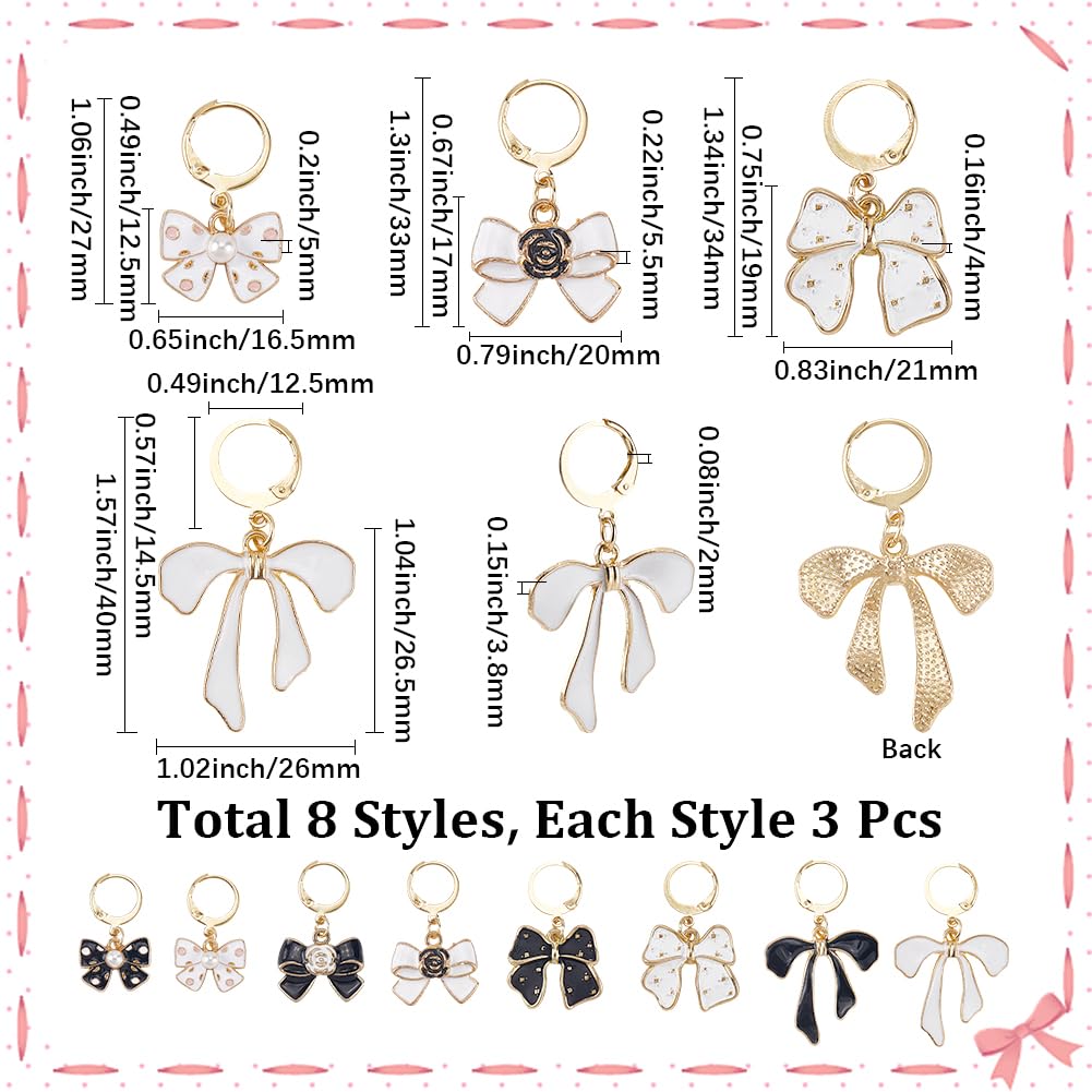 SUNNYCLUE 24Pcs 8 Styles Bow Stitch Marker Cute Crochet Markers Bulk Alloy Enamel Leverback Earrings Hooks Lobster Claw Clasps Locking Metal Knitting Charms for Jewelry Making Weaving DIY Craft Women