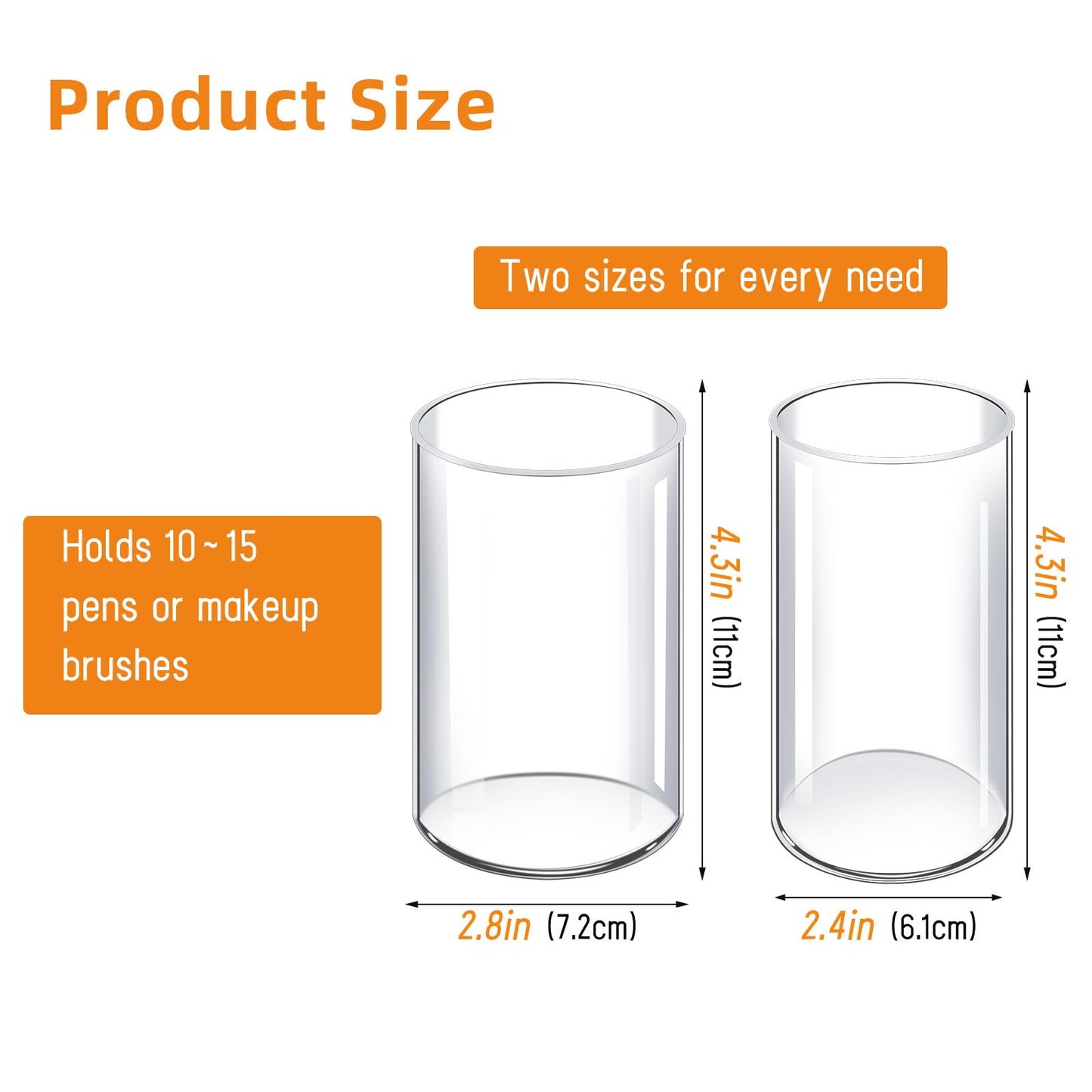 DingCo Acrylic Pen Holder 4 Pack, Acrylic makeup brush holder, Clear Pen Cup, Acrylic Cylinder Perfect for Desk organizer, Cylinder