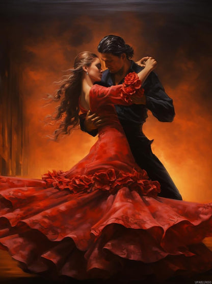 UPABLUNSO Flamenco Dancing Couple 5D Diamond Art Painting for Adults Full Drill Round Diamond Paint by Number Kits for Beginners Gems Cross Stitch for Wall Decor 12x16 inch