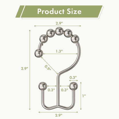 Amazer Shower Curtain Hooks - 12PCS Rust-Resistant Metal Double Rings for Easy Curtain Rolling | Nickel Finish