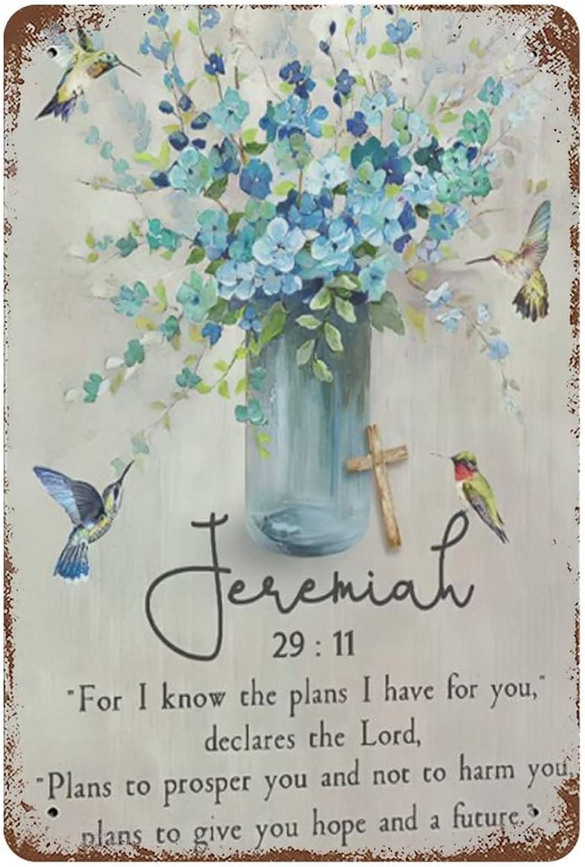 Christian Wall Art Bible Verses Metal Sign Prints, Rustic Religious Floral Plants Gifts, Inspirational Farmhouse